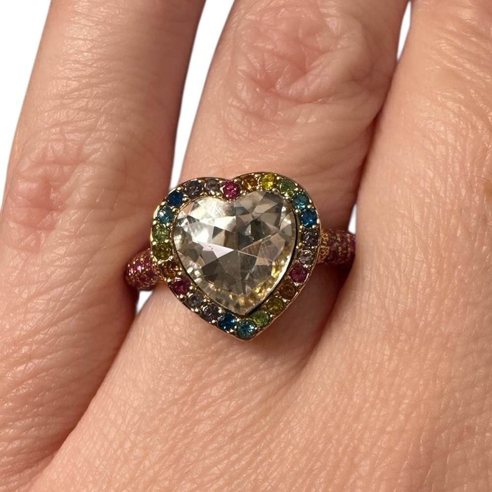 Kurt Geiger RAINBOW Heart Pave Cocktail Ring - Picture 1 of 7